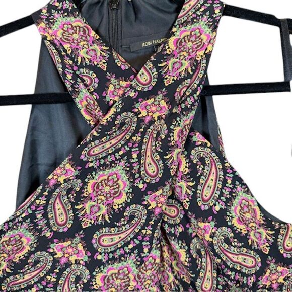 NWT Kobi Halperin Tara Paisley Silk Halter Jumper Black Wide Leg Cross Front 12 - Picture 4 of 16